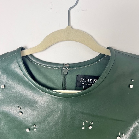 NEW J.Crew Collection Army Green Faux Leather Embellished Mini Dress Size 2 - Picture 9 of 14